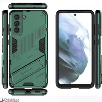 Smūgiams atsparus dėklas su kojele - žalias (Samsung S21)